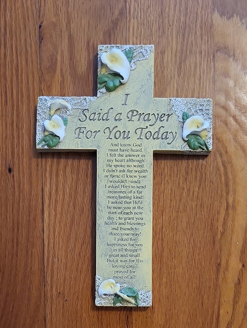 Yellow Floral Prayer Cross Wall Plaque - Inspirational Home Accent